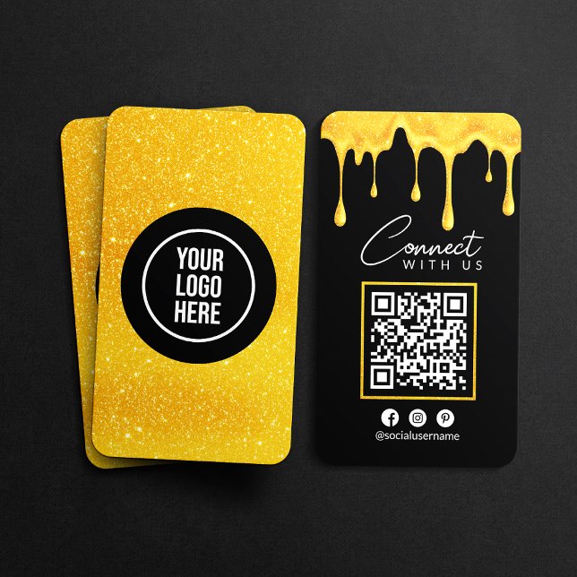 Verbinden Sie mit US Black Gold Glitzer Tropfen QR Visitenkarte (Von Creator hochgeladen)