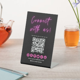 Verbinden Sie uns mit schwarz rosa QR-Code Social Sockelschild