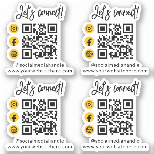 Verbinden wir gelben QR-Code für soziale Medien Aufkleber (Vorderseite)