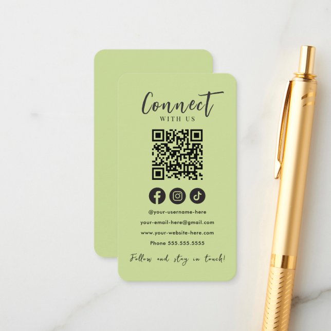 Verbindung mit dem Green QR-Code der Social Media  Begleitkarte (Vorderseite/Rückseite Beispiel)