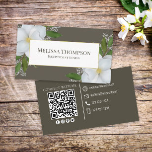 Verbindung mit mir QR Code Floral Foliage Magnol Visitenkarte