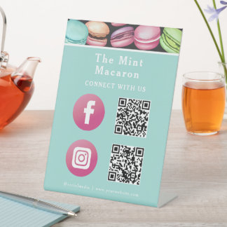 Verbindung mit uns | Logo Französisch Macaron Mint Sockelschild