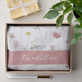 Verblasst rosa Wildblumen-Wasserfarben-Monogramm Seidenpapier