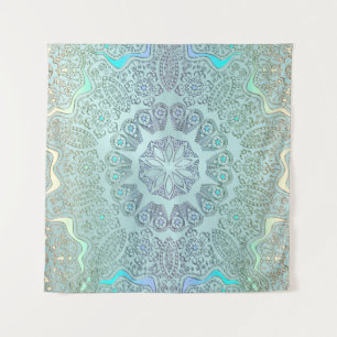 Verblaßte blaues Grau-Mandala-Wand-Tapisserie Wandteppich