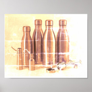 Verblasste braune Stahl-Wasserflaschen an einer Re Poster