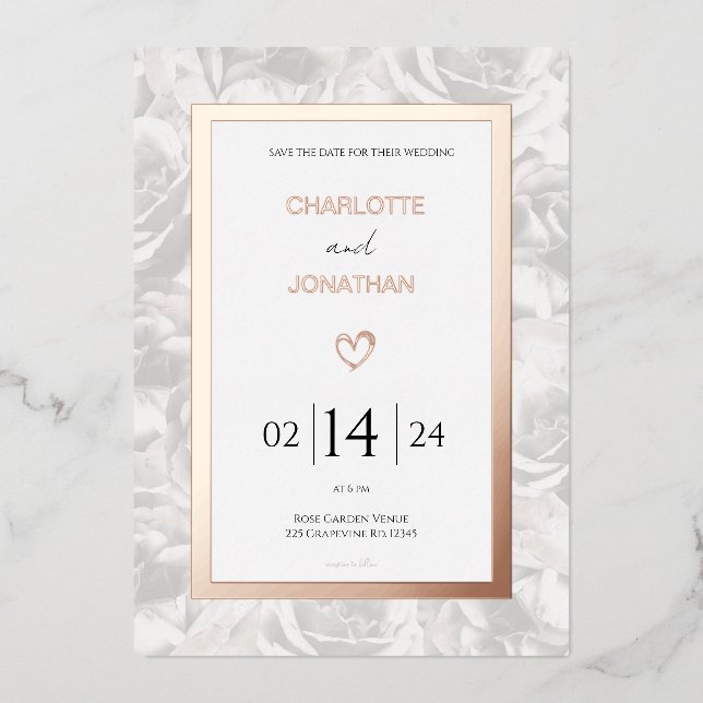 Verblasste graue Rose Personalisierte HochzeitGold Folieneinladung (Vorderseite)