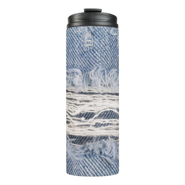 Verblasste Jeans Textur Thermosbecher (Vorderseite)