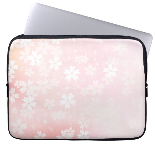 Verblaßte rosa/weiße Kirschblüten-Computer-Hülse Laptopschutzhülle (Vorderseite)