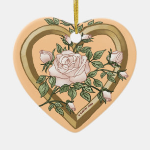 Verblasste Rose Kies Herzkronen Keramik Ornament