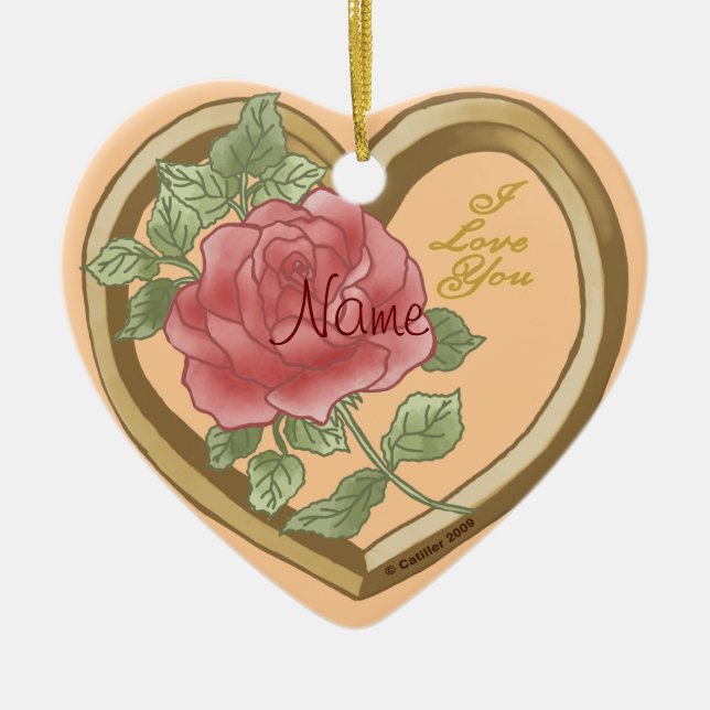 Verblasste Rose Kies Herzkronen Keramik Ornament (Vorne)