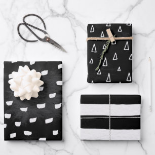 Verblasste schwarze weiße Kritzel-Form Geschenkpapier Set