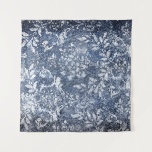 Verblasster floraler Denim: Grungy texturierter Hi Wandteppich