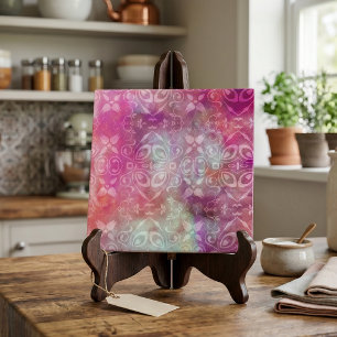 Verblasster weißer Damast Boho Rosa Lila Aquarell Fliese