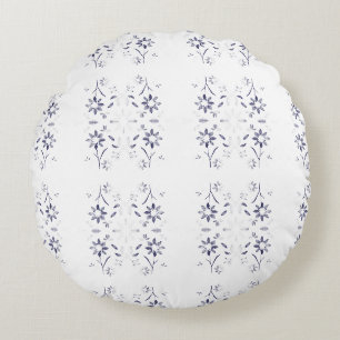 Verblasstes blau-weißes Blumenmuster Rundes Kissen