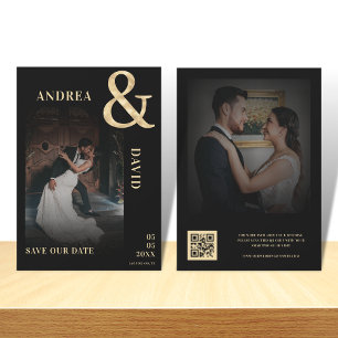 Verblasstes dunkles Foto Gold-Und-Zeichen QR-Code- Save The Date
