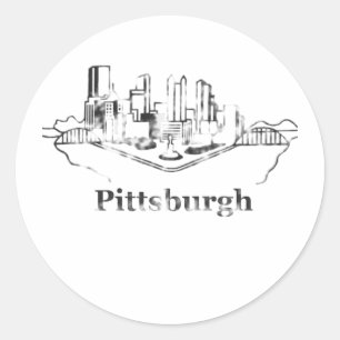 Verblaßtes Pittsburgh-Stadt-Skyline-Logo Runder Aufkleber