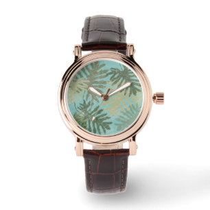 Verblaßtes tropisches Blätter Armbanduhr