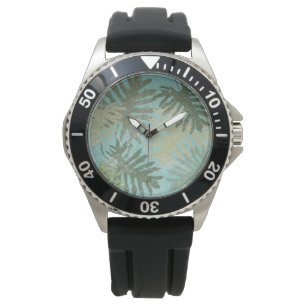 Verblaßtes tropisches Blätter Armbanduhr