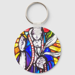 Verbleibendes Glasdesign mit religiöser Abbildung. Schlüsselanhänger
