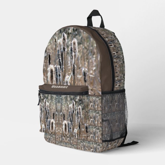 Verblendete Fluffy Cattails Natur Personalisiert Bedruckter Rucksack (Rückseitige Ecke Rechts)