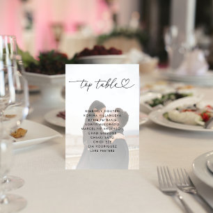 Verblendete Foto-Seating-Chart-Namen für Hochzeits Tischnummer