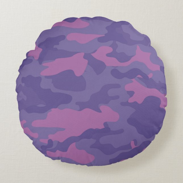 Verblendete Lila Camouflage Rundes Kissen (Vorderseite)