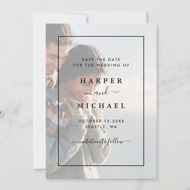 Verblendetes Foto Elegante Hochzeitkarte Save the  Save The Date (Vorderseite)