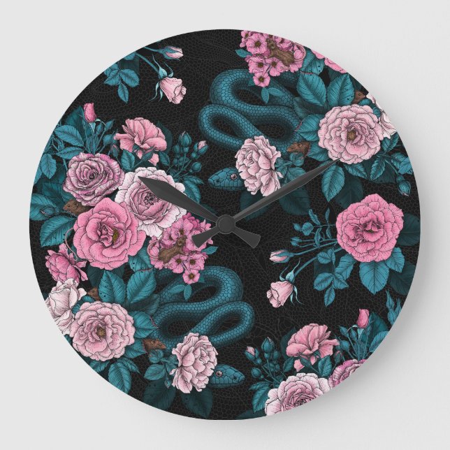 Verborgen in den Rose 2 Große Wanduhr (Vorderseite)