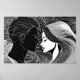Verborgen mit Kuss: Schwarz-Weiß-Liebe Poster