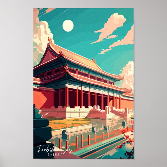 Verbotene City China Vintage Illustration Poster (Vorne)