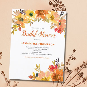 Verbrannt orangefarbene florale Hochzeitsduscheinl Postkarte