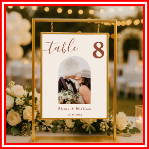 Verbrannte Orange Boho Hochzeit PHOTO Tischnummer Poster