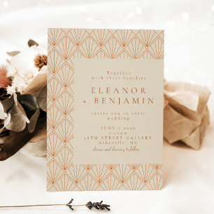 Verbrannte Orange-Cream Art Deco Fan Hochzeit Eleg Einladung