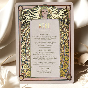 Verbrannte Orange-Gold Art Nouveau-Speisekarte Muc Folieneinladung