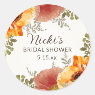 Verbrannte Orange Herbst Herbst Florale Hochzeitsd Runder Aufkleber