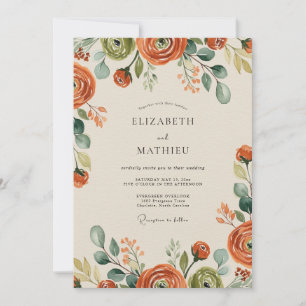 Verbrannte Orange Herbstblüten-Hochzeit Einladung