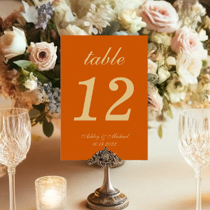 Verbrannte Orange Hochzeit einfache goldgelbe Schr Tischnummer