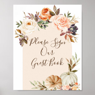 Verbrannte orange Kürbisse Blumen Bitte unterschre Poster
