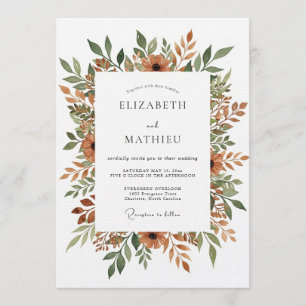 Verbrannte Orange Malerische Blütenhochzeit Einladung