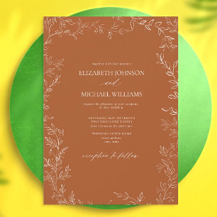 Verbrannte Orange Minimale Blatt Hochzeit Einladung