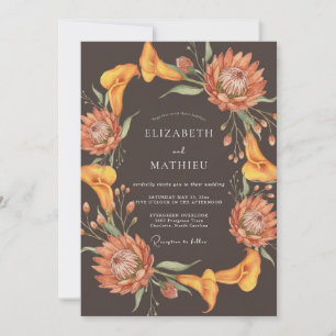 Verbrannte Orange Protea Eukalyptus Hochzeit Einladung