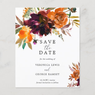 Verbrannte Orange Rustikale Budget-Hochzeit Termin Flyer