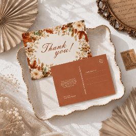 Verbrannte Orange Rustikale Herbstblätter Hochzeit Postkarte