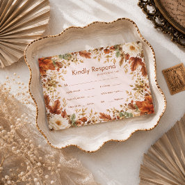 Verbrannte Orange Rustikale Herbstblätter Hochzeit RSVP Karte