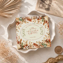Verbrannte Orange Rustikale Herbstblätter Hochzeit Save The Date