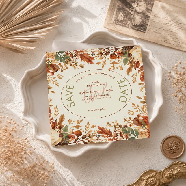 Verbrannte Orange Rustikale Herbstblätter Hochzeit Save The Date (Von Creator hochgeladen)