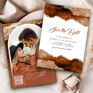 Verbrannte Orange Terrakotta-Achat-Marmor-Hochzeit Save The Date