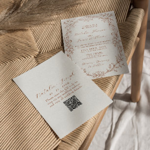Verbrannte Orange Terrakotta Boho QR-Code-Hochzeit Einladung