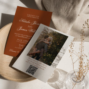 Verbrannte Orange Terrakotta Foto QR Code Hochzeit Einladung