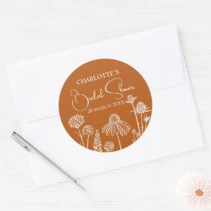 Verbrannte orange wilde Blumen skizzierte Brautpar Runder Aufkleber
